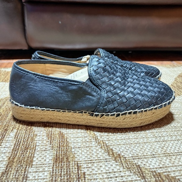 SAM EDELMAN CATHERINE Black Leather Espadrille Platform Flats Loafers US 9.5 EUC - Picture 2 of 9